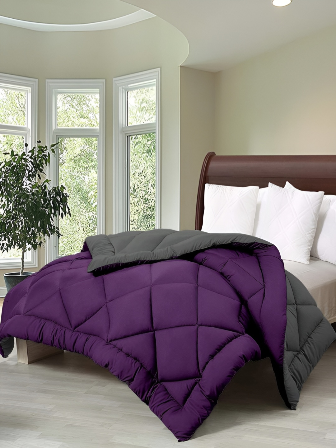 

Comfowell Purple & Grey Geometric Reversible Heavy Winter 233 GSM Double Bed Comforter