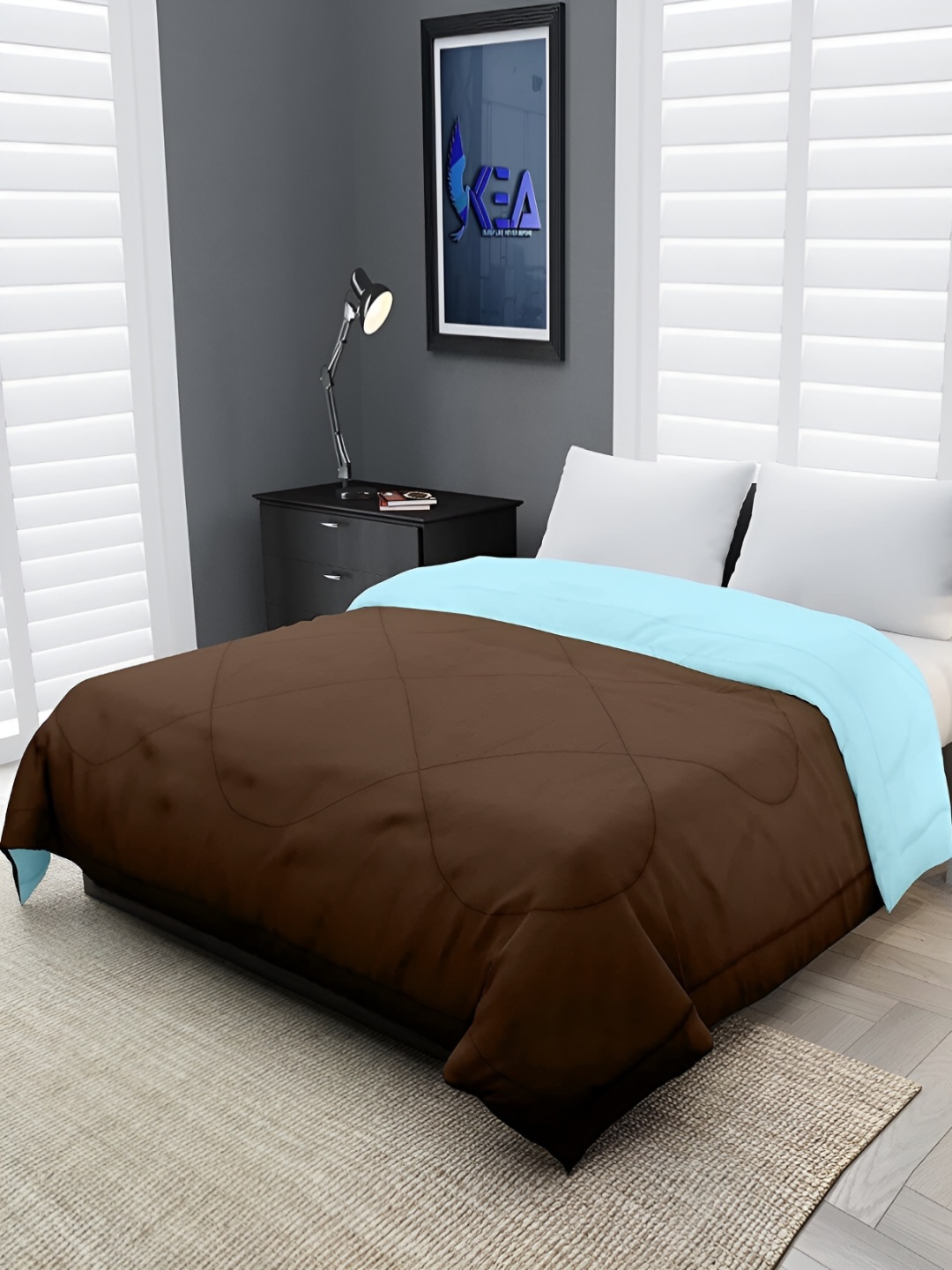 

Comfowell Brown & Blue Geometric Reversible Heavy Winter 233 GSM Single Bed Comforter