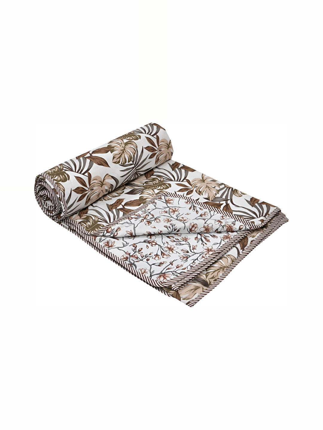 

Comfowell White & Brown Floral Cotton AC Room 150 GSM Double Bed Dohar