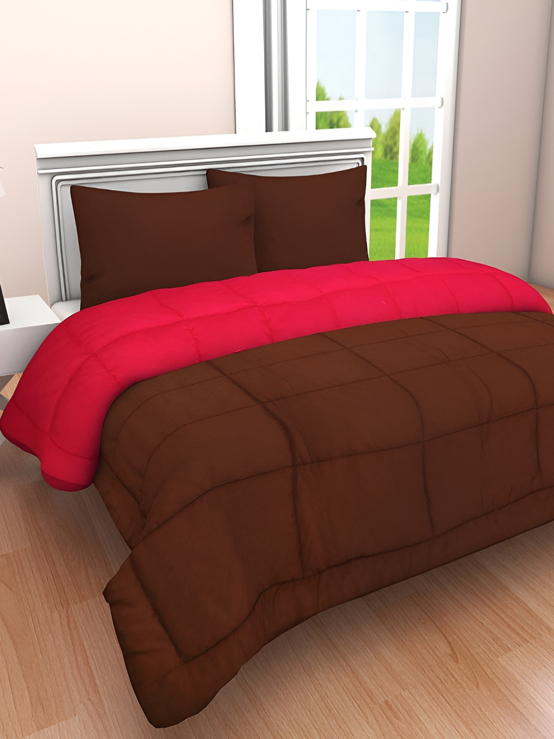 

Comfowell Brown & Pink Checked Heavy Winter 233 GSM Double Bed Comforter