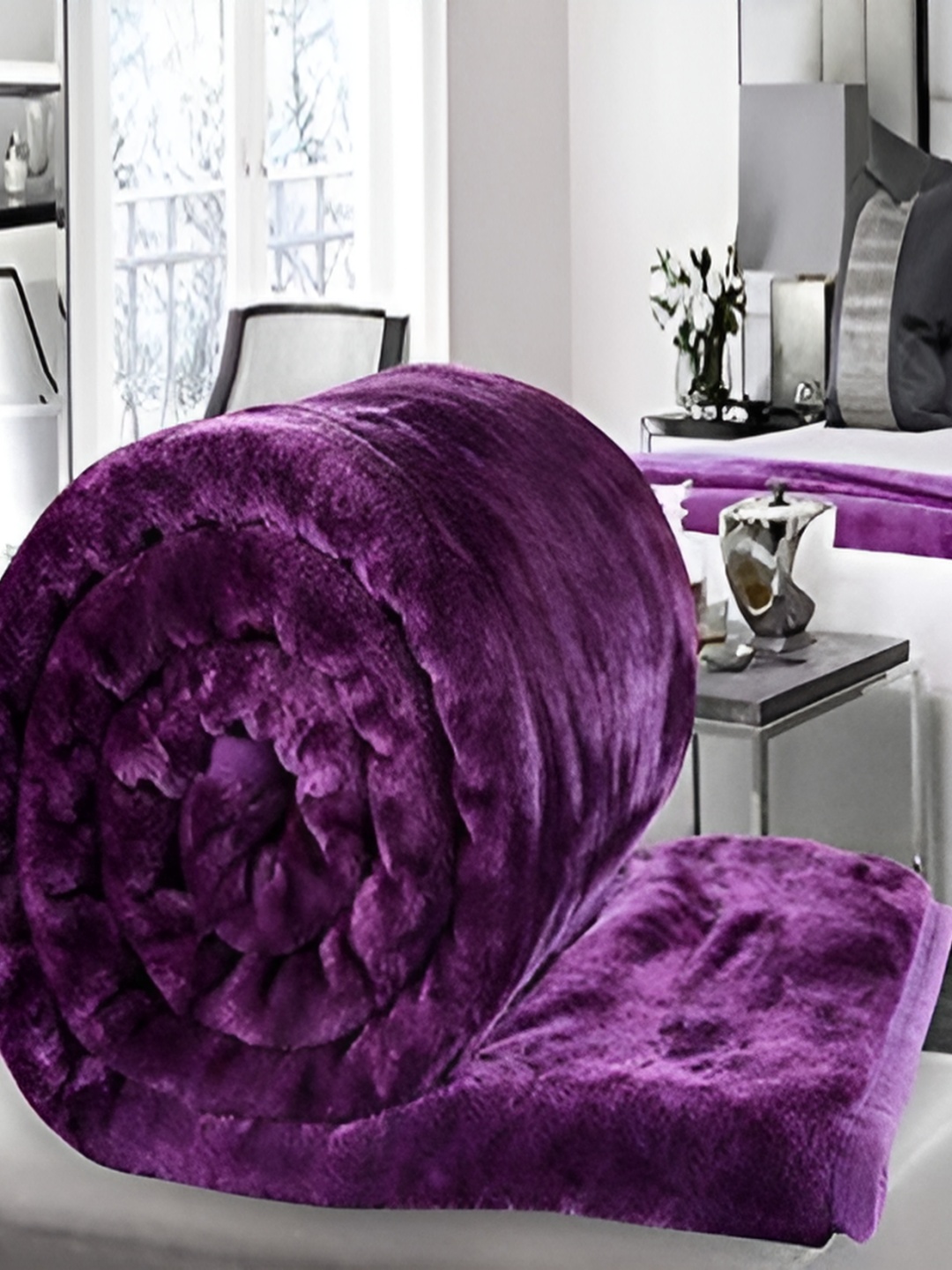 

Comfowell Purple Floral Microfiber Mild Winter 500 GSM Double Bed Blanket