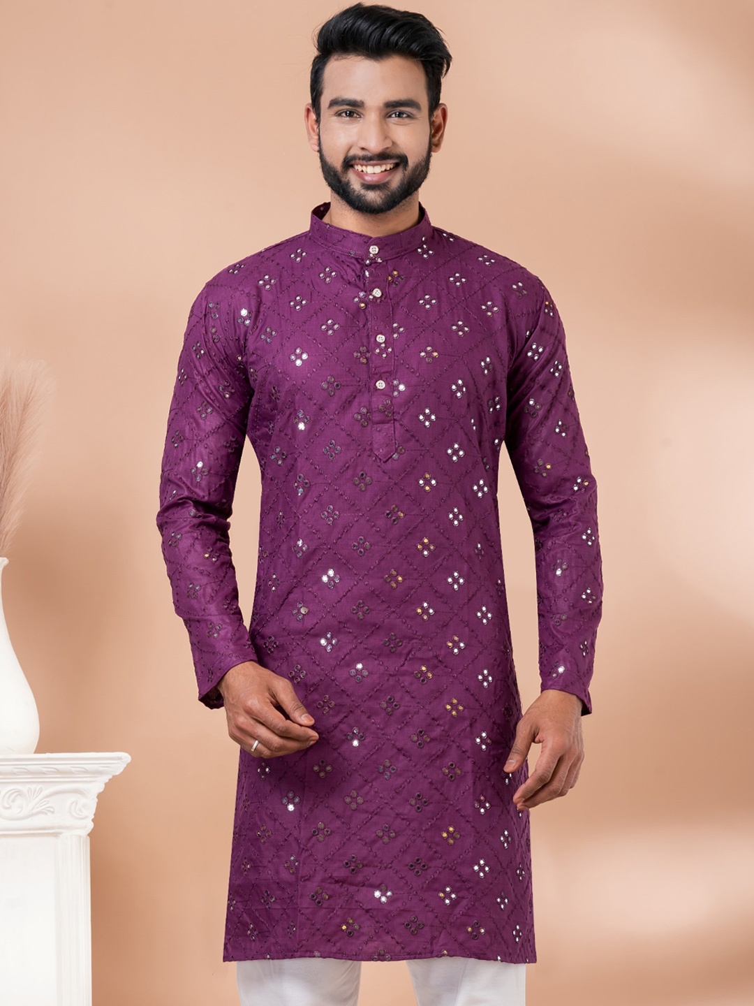 

Angroop Embroidered Mirror Work Straight Kurta, Purple