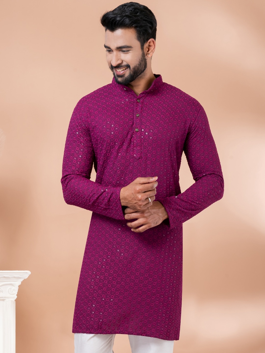

Angroop Embroidered Sequined Straight Kurta, Purple