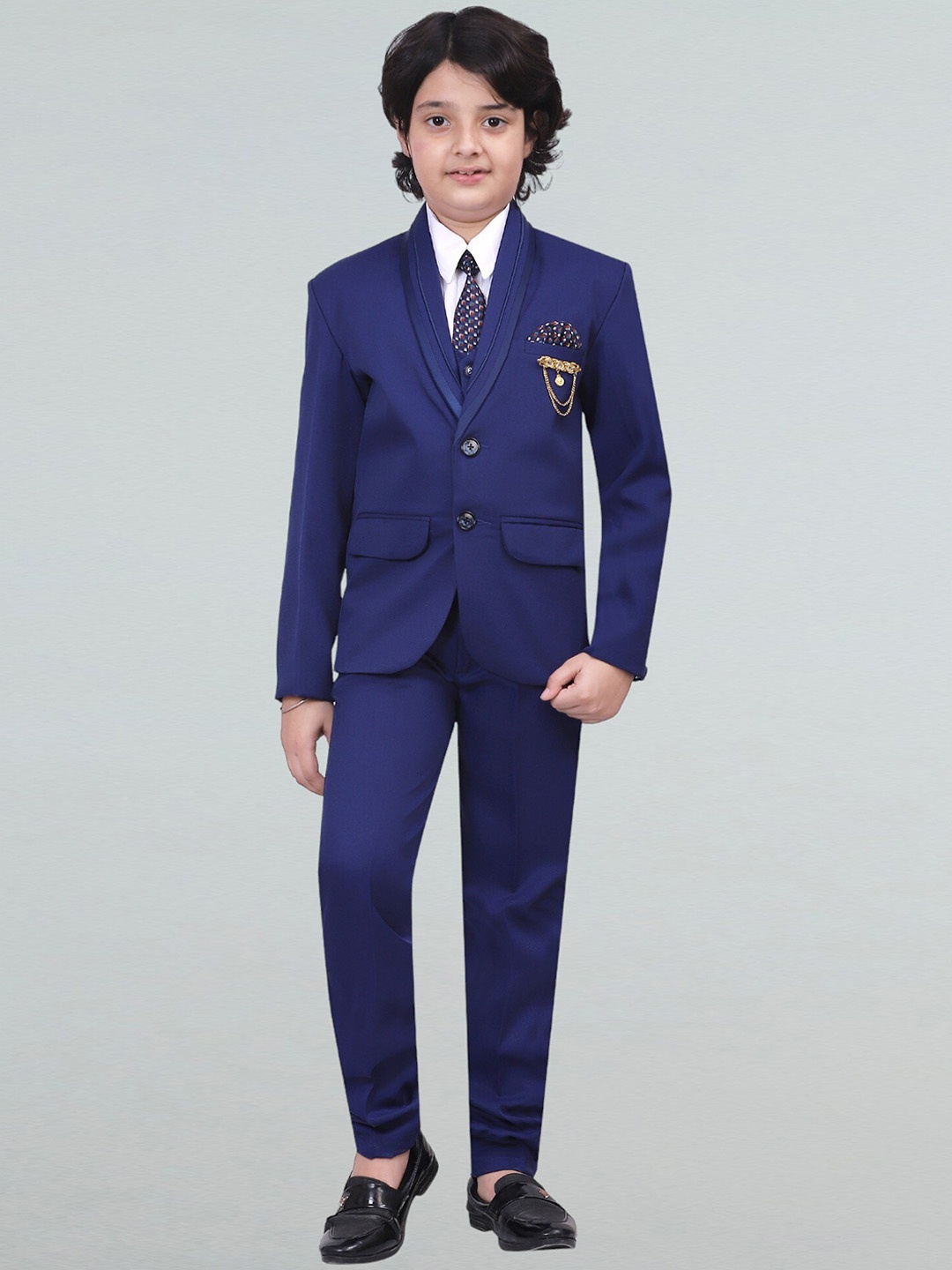 

BT DEZINES Infant Boys Single-Breasted 5-Piece Party Suits, Blue