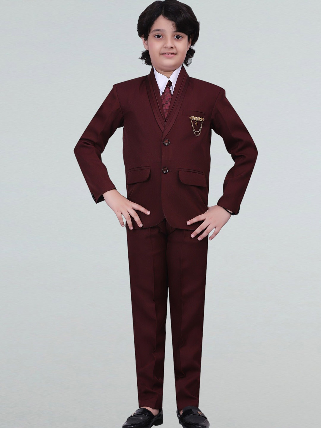 

BT DEZINES Boys Single-Breasted Five-Piece Suits, Maroon