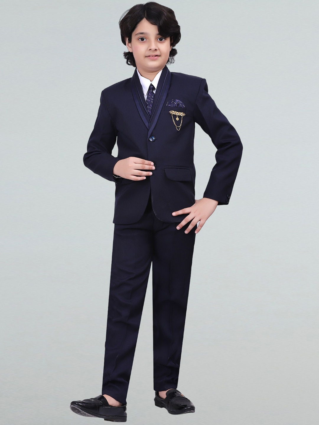 

BT DEZINES Boys Single-Breasted Five-Piece Suits, Navy blue