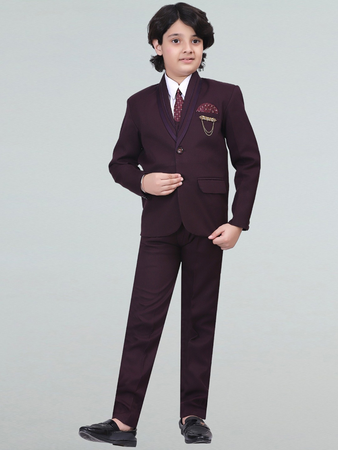 

BT DEZINES Boys Single-Breasted Five-Piece Suits, Burgundy