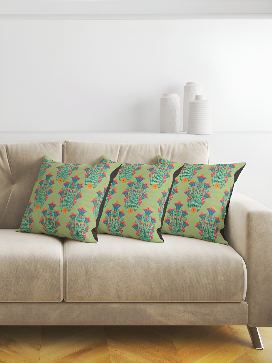

ANS Green & Purple 3Pcs Ethnic Motifs Square Cushion Covers