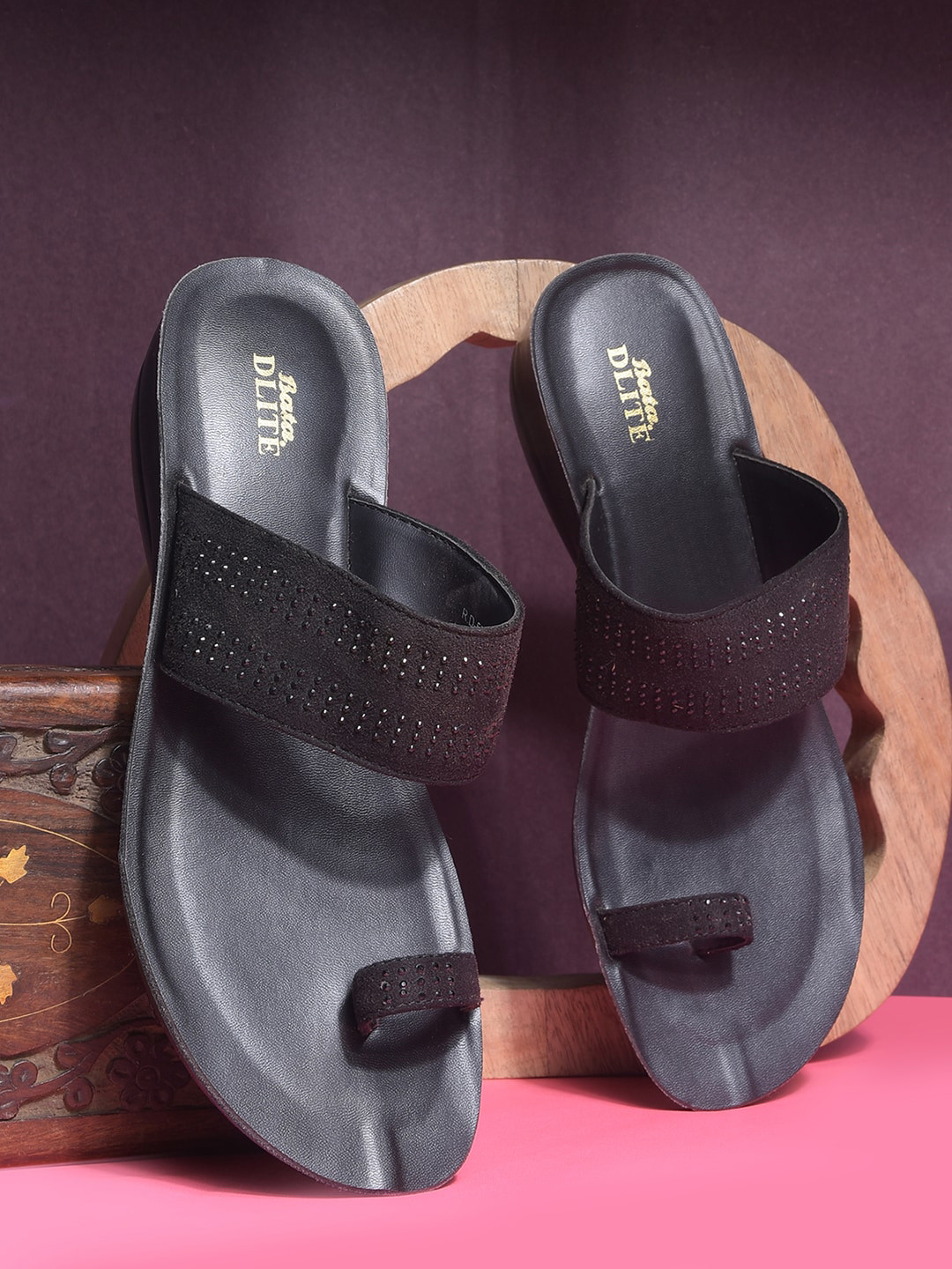 

Bata Embellished Open Toe Wedge Heels, Black