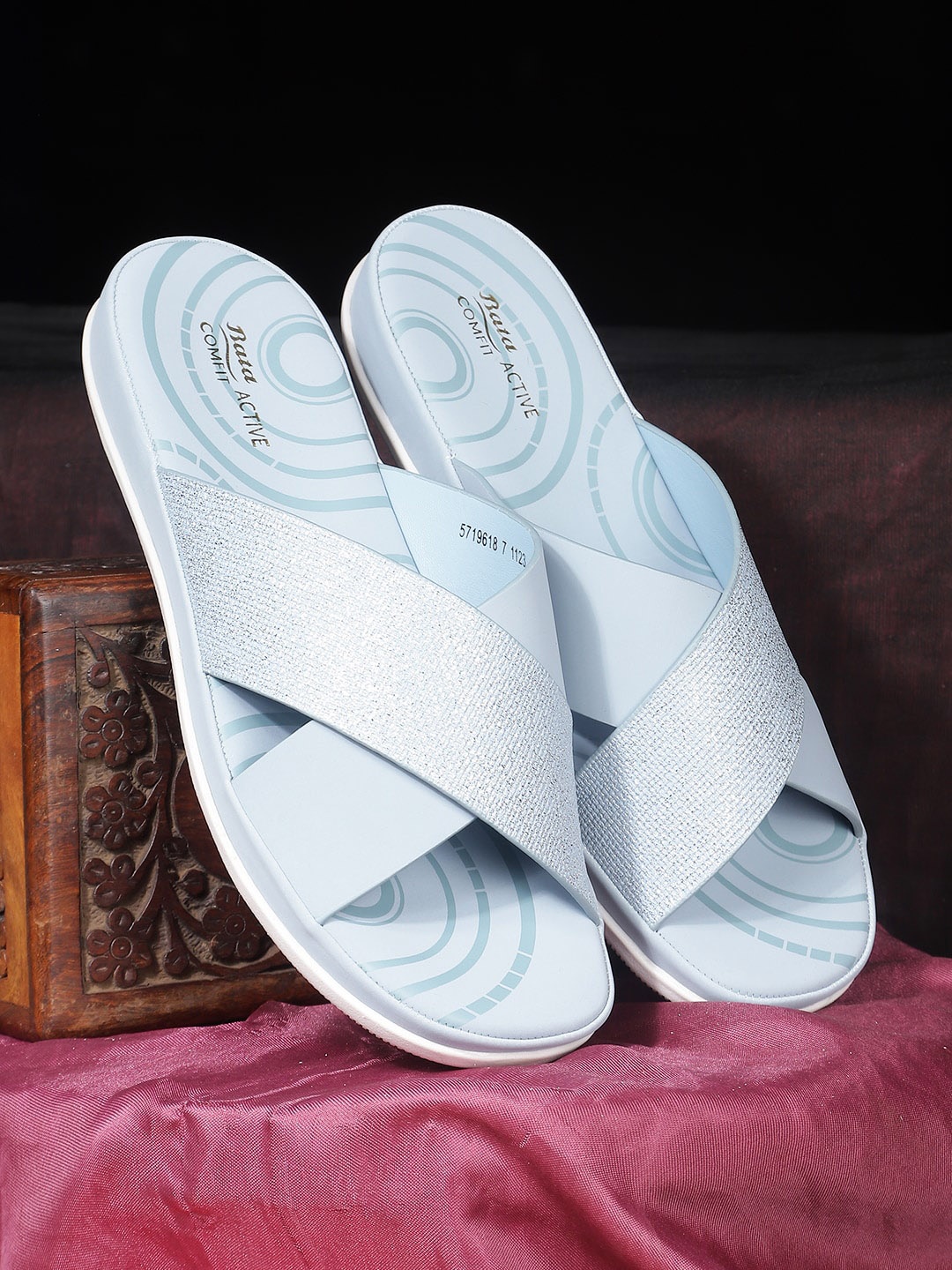 

Bata comfit Embellished Open Toe Flats, Blue