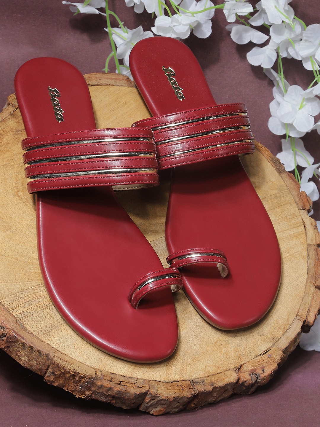 

Bata Textured One Toe Flats, Red