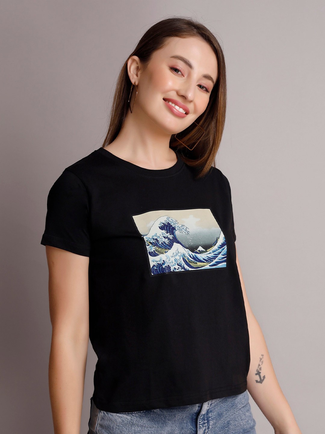 

VISO Graphic Printed Cotton T-shirt, Black