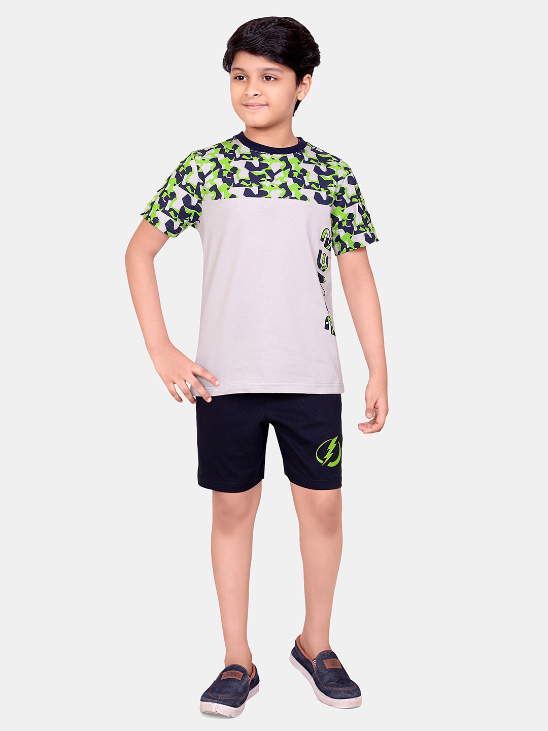 

BAESD Boys Printed Pure Cotton T-shirt With Shorts, Green