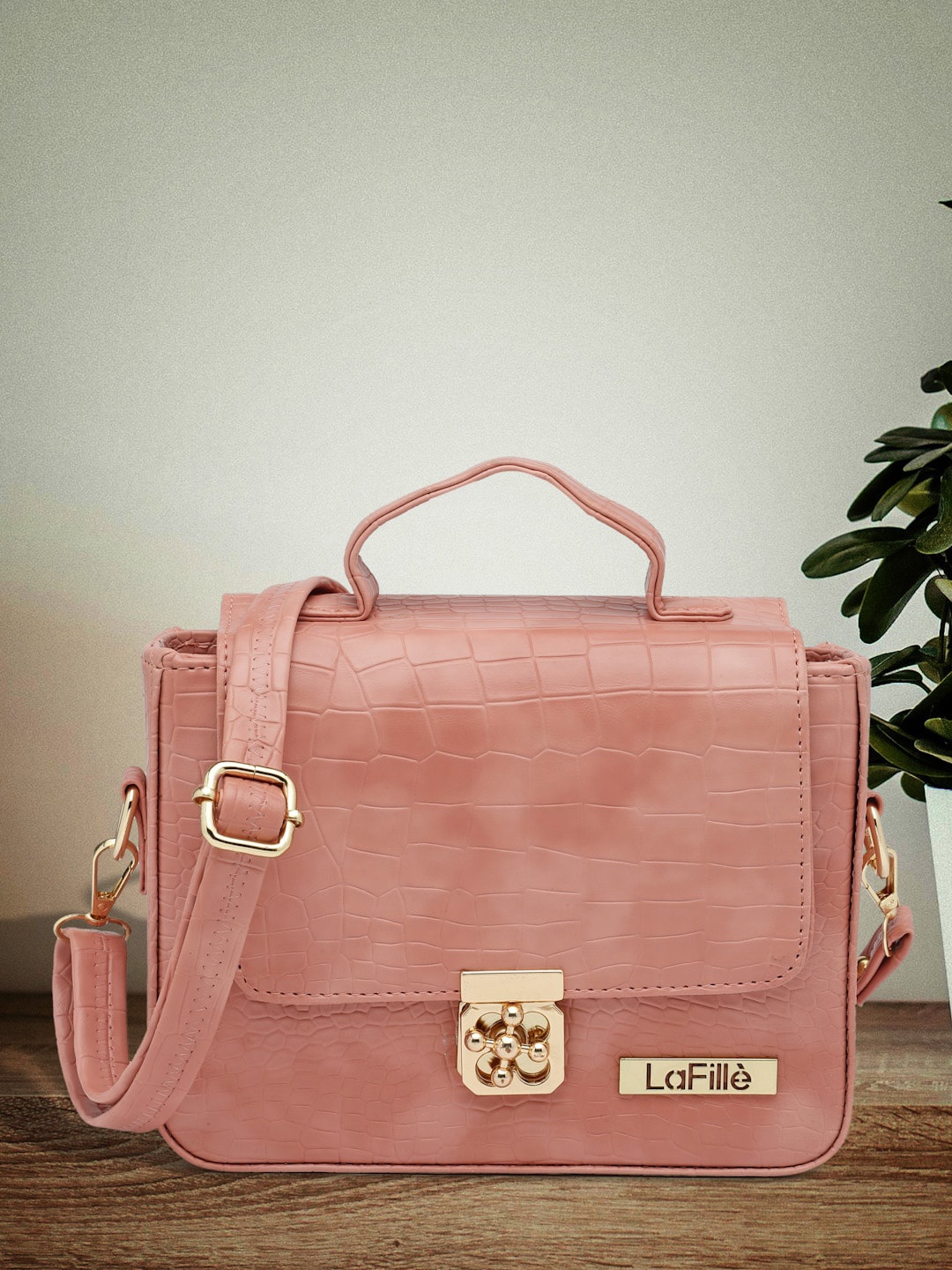 

LaFille PU Structured Satchel Bag, Peach