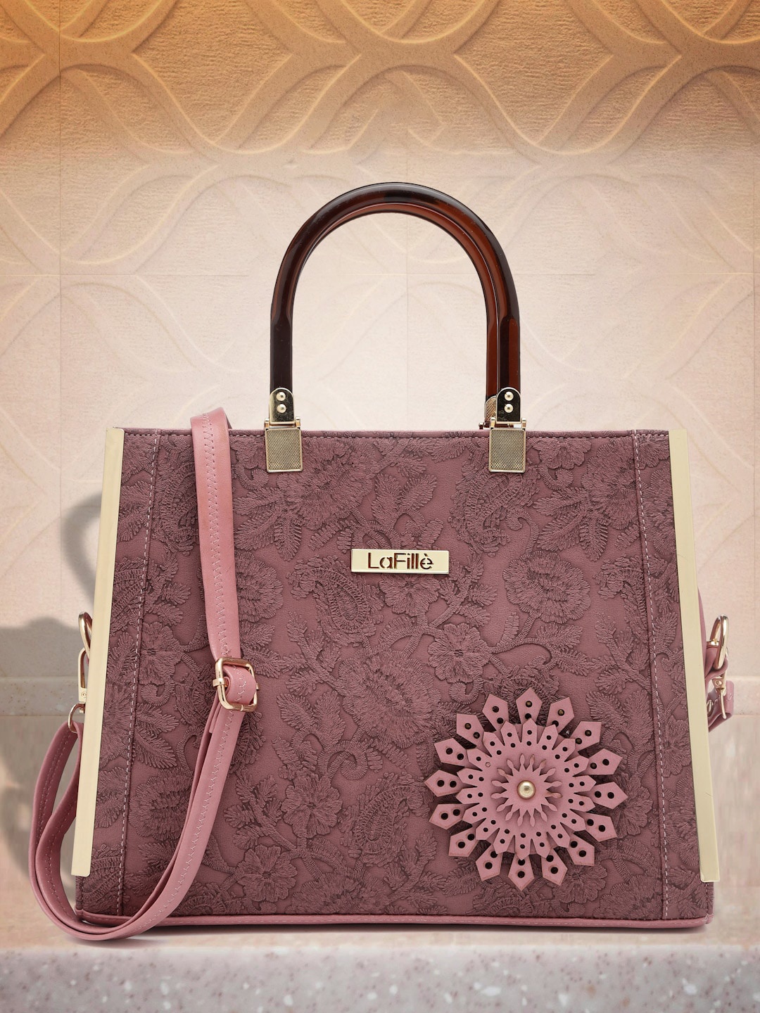 

LaFille Textured PU Structured Handheld Bag, Peach