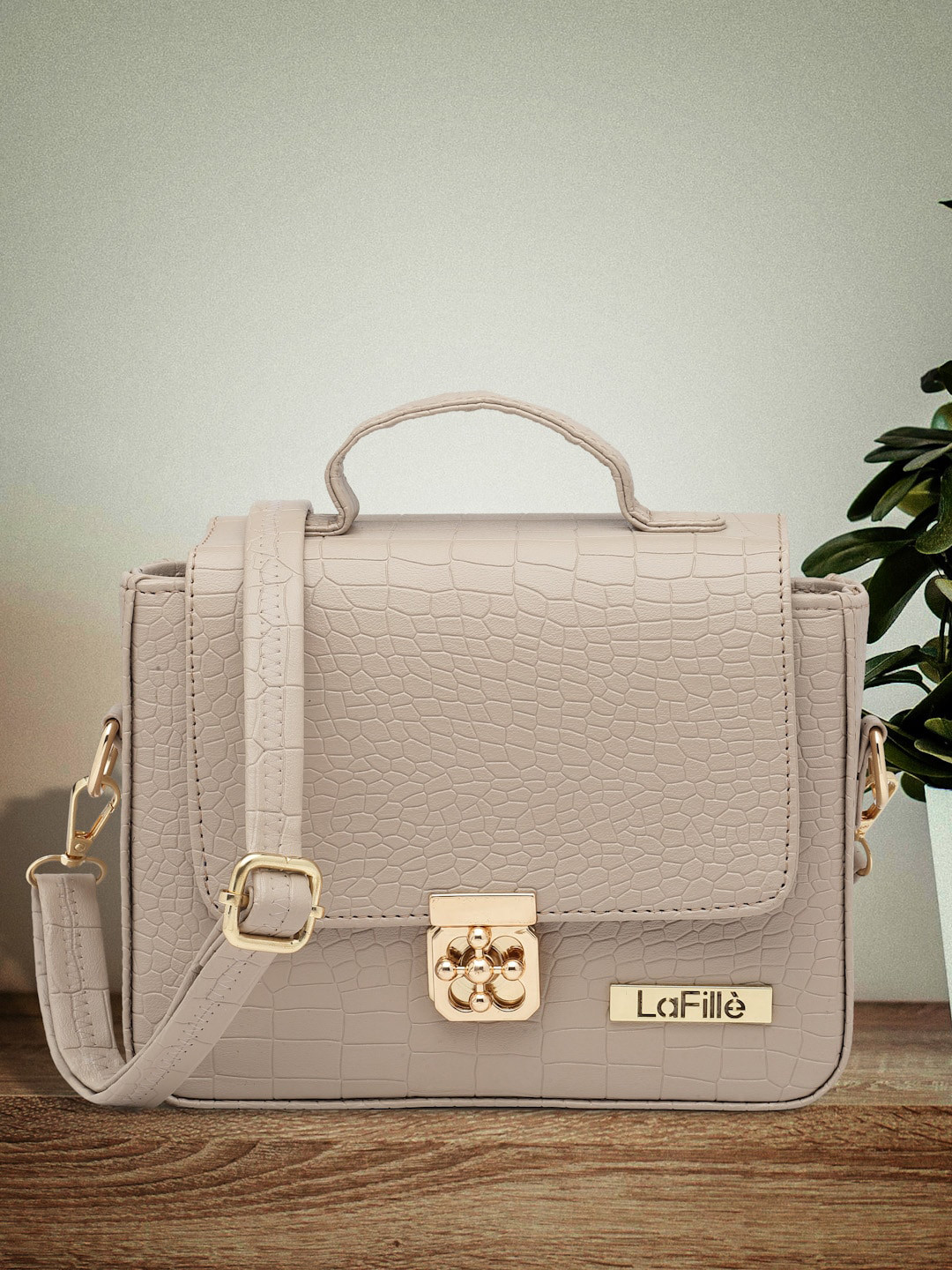 

LaFille PU Half Moon Satchel, Beige