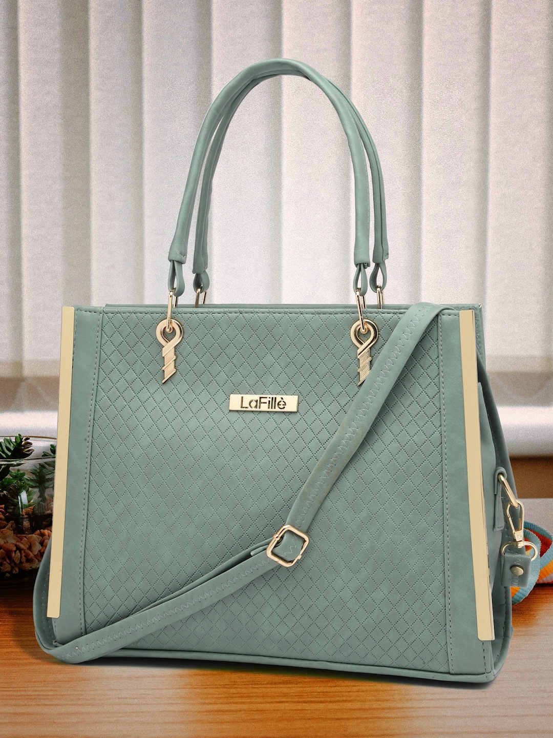 LaFille Textured PU Oversized Structured Handheld Bag, Sea green