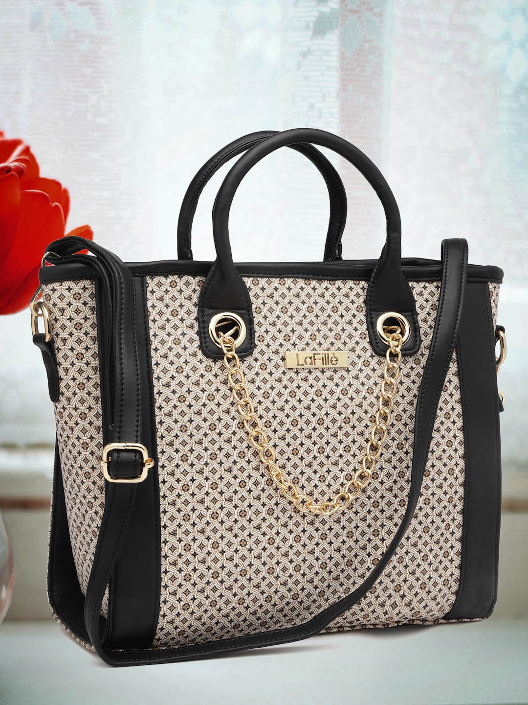 

LaFille Textured Structured Handheld Bag with Tasselled, Beige