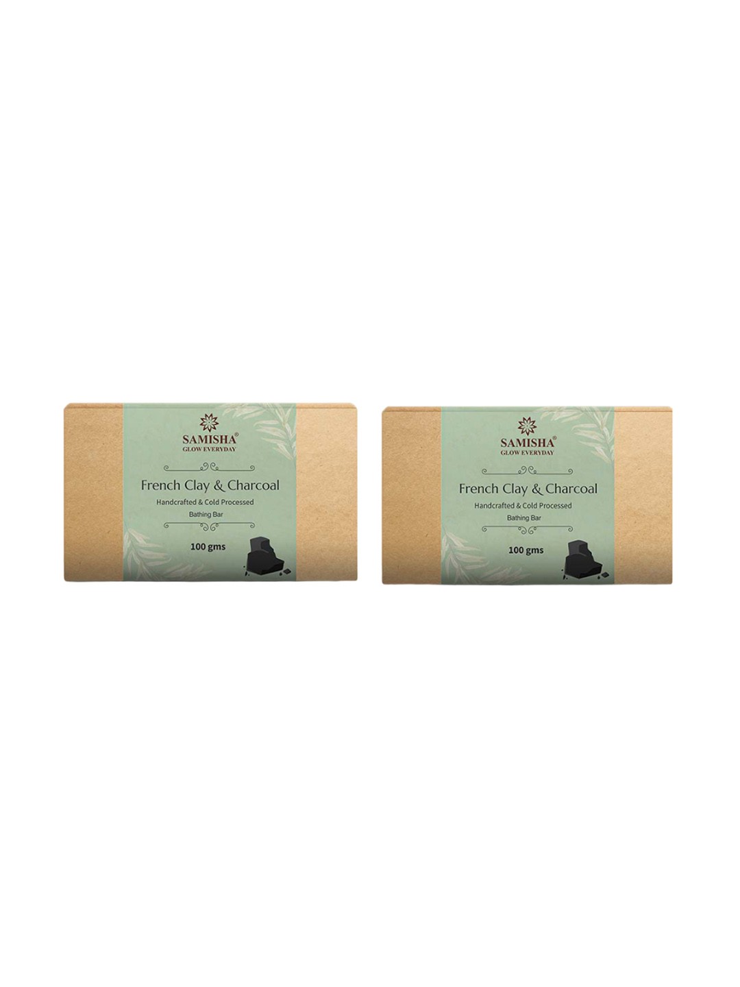 

SAMISHA Set of 2 French Clay & Charcoal Handcrafted & Cold Processed Bathing Bar-100g each, Green