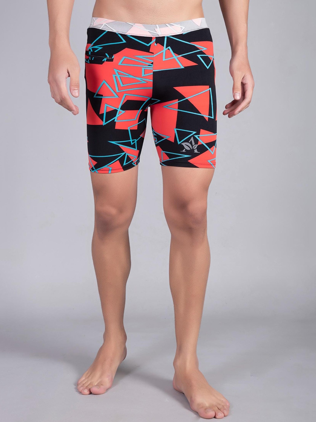 

Apraa & Parma Men Geometric Printed Swim Shorts, Black