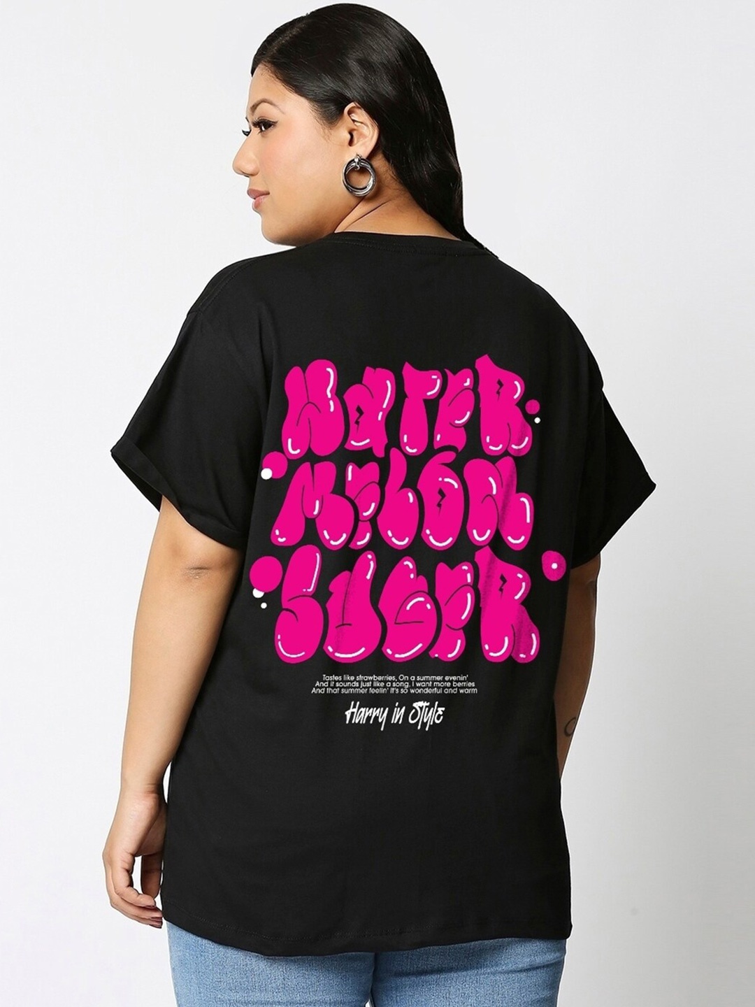 Bewakoof Plus Typography Printed Cotton T-Shirt, Black