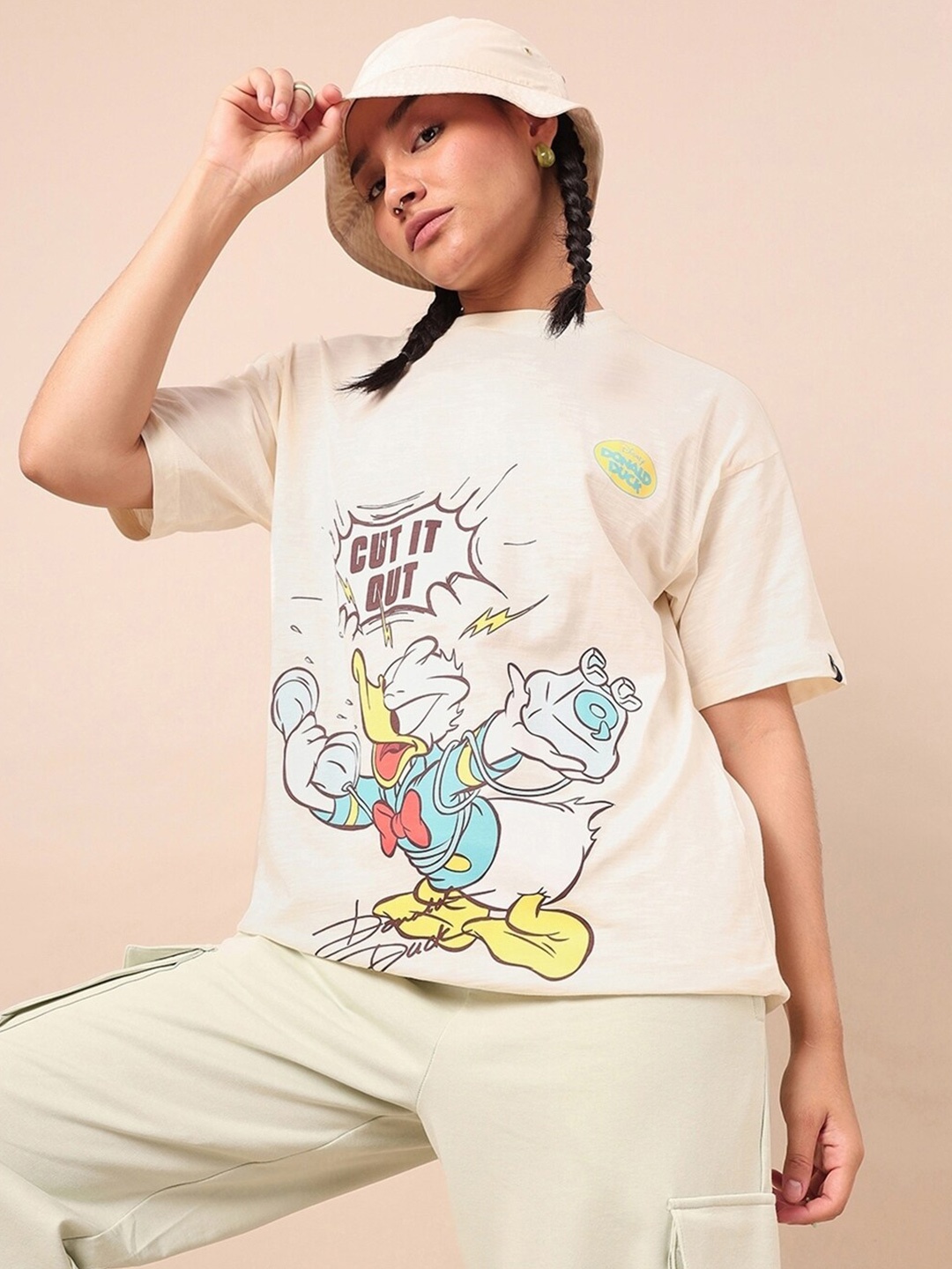 

Bewakoof AIR Donald Duck Printed Oversized T-Shirt, Beige