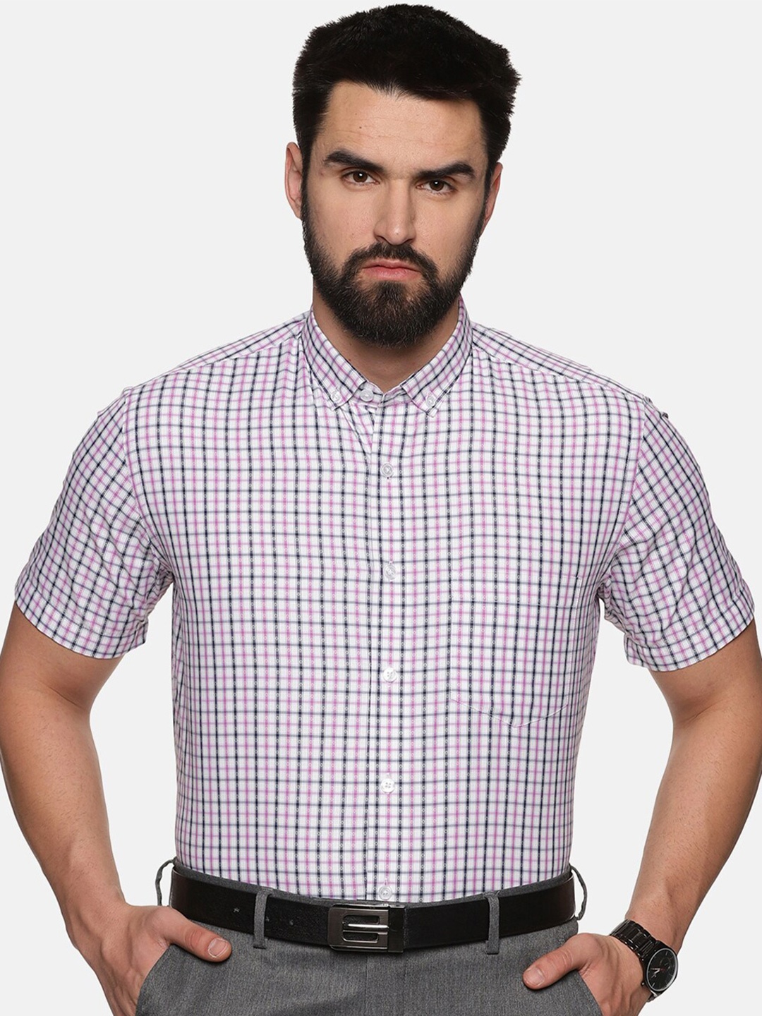 DON VINO Comfort Checked Cotton Formal Shirt, White