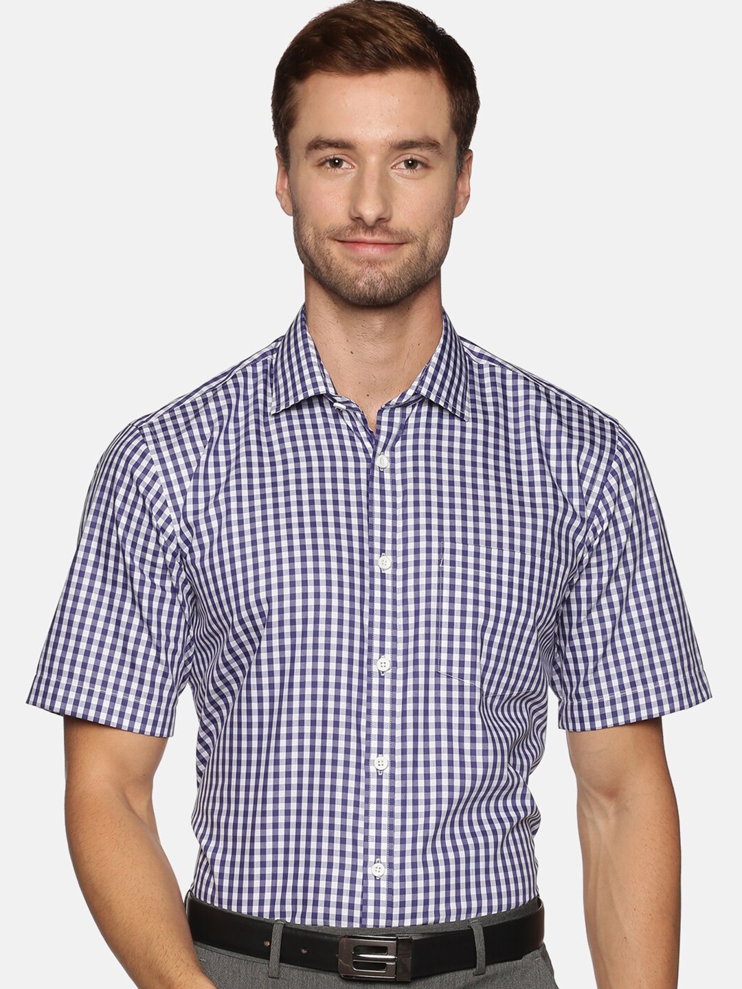 

DON VINO Comfort Gingham Checked Cotton Canvas Formal Shirt, Blue