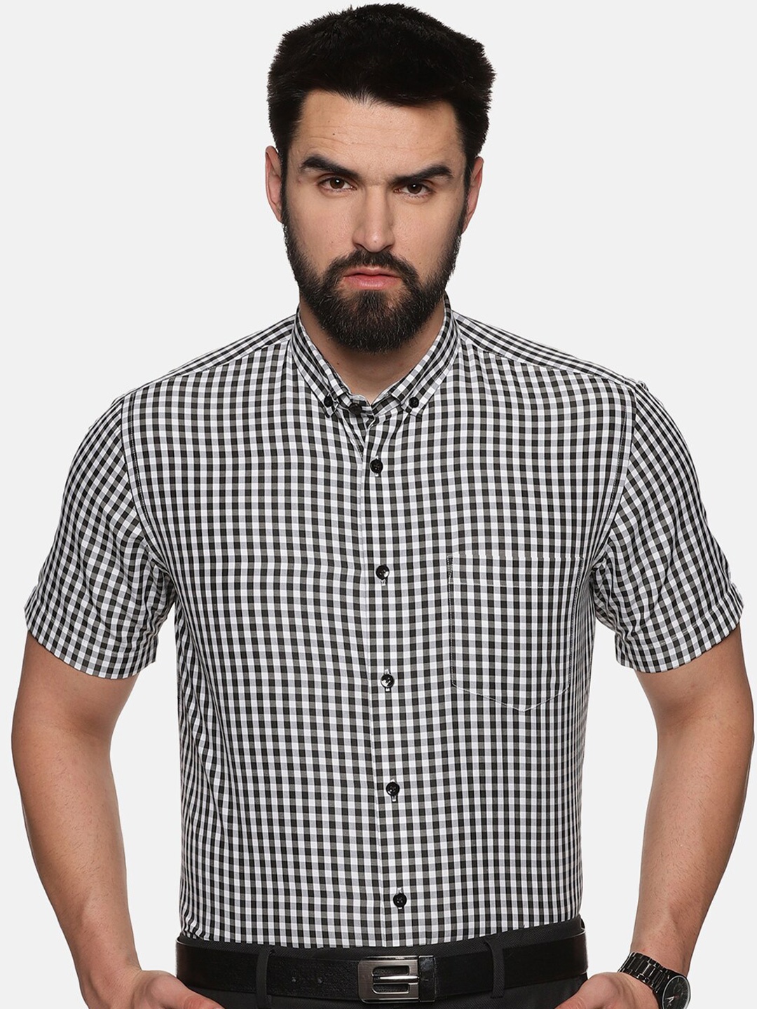

DON VINO Comfort Gingham Checks Cotton Formal Shirt, Black