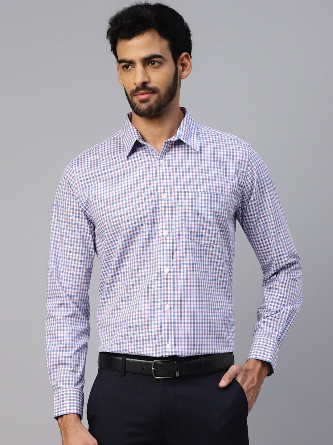 

DON VINO Comfort Tartan Checked Cotton Canvas Formal Shirt, Blue