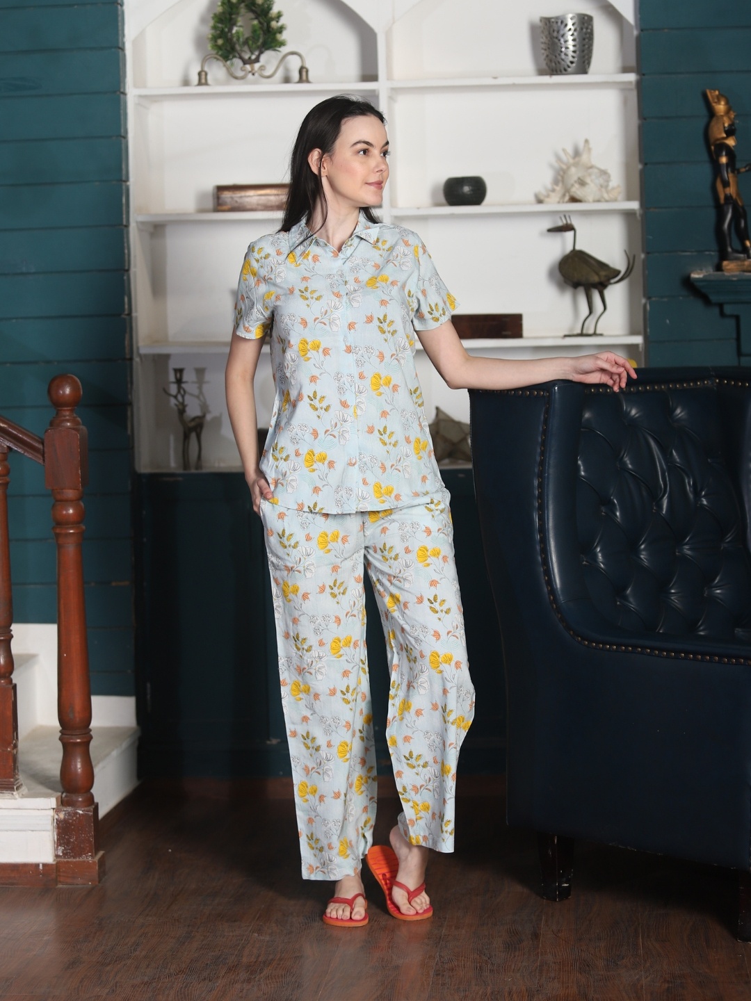 

MAYSIXTY Floral Printed Shirt Collar Shirt With Shorts, Blue