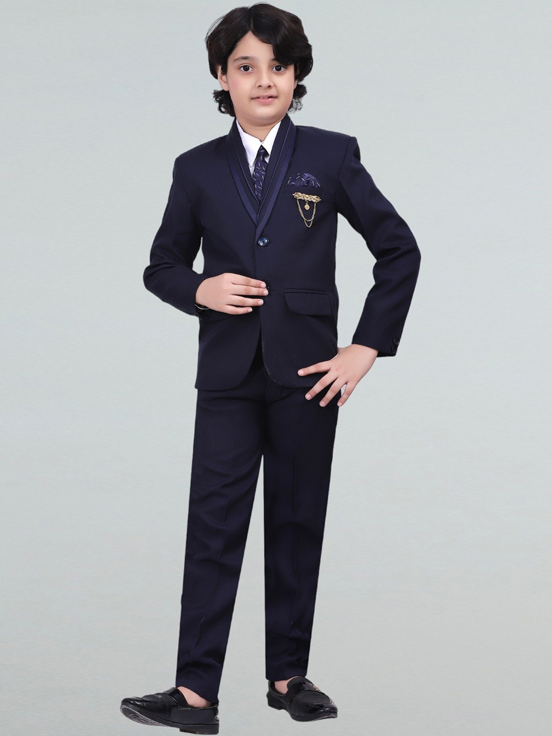 

BT DEZINES Boys Single-Breasted Five-Piece Party Suits, Navy blue