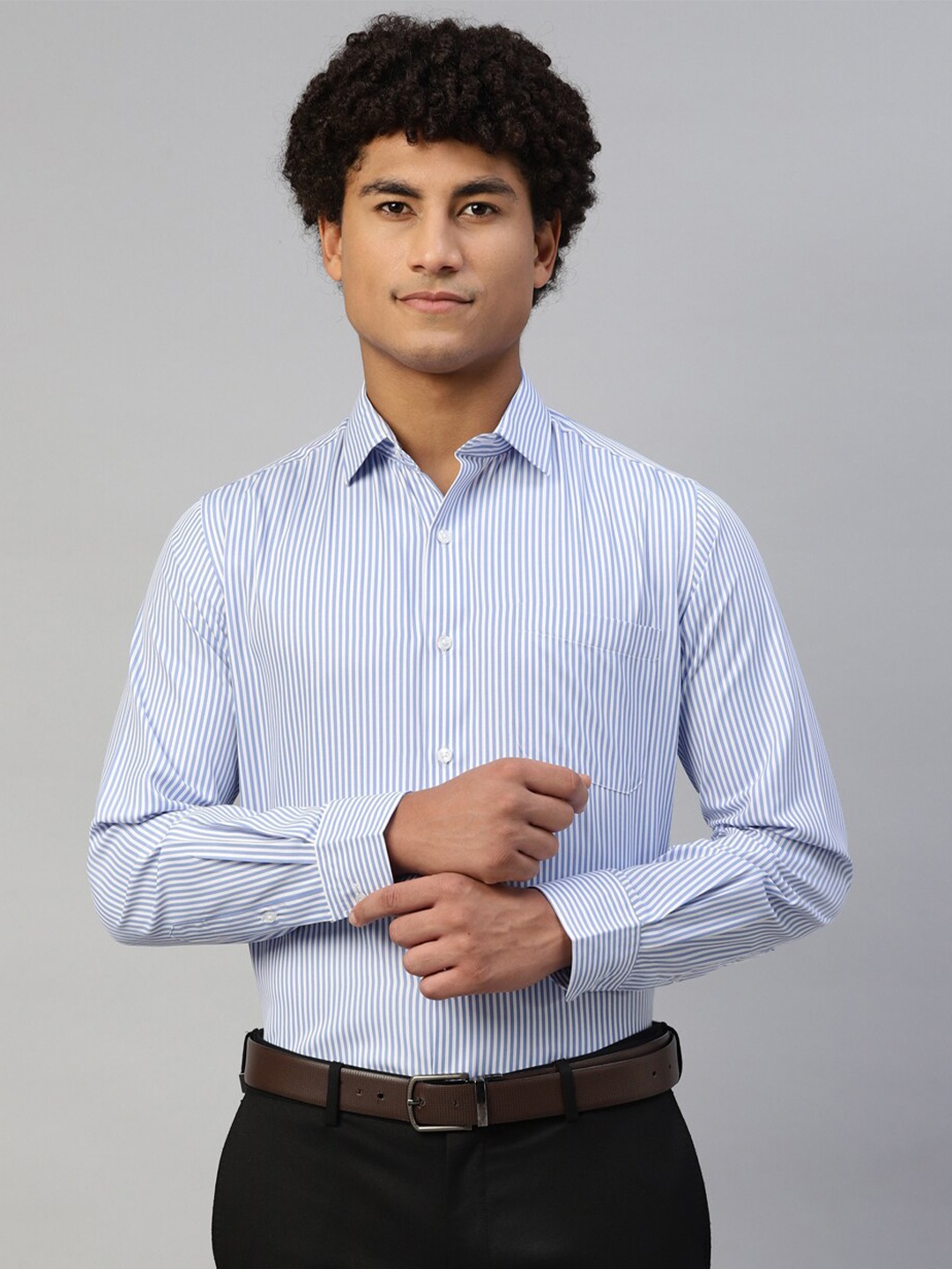 DON VINO Comfort Striped Cotton Canvas Formal Shirt, Blue