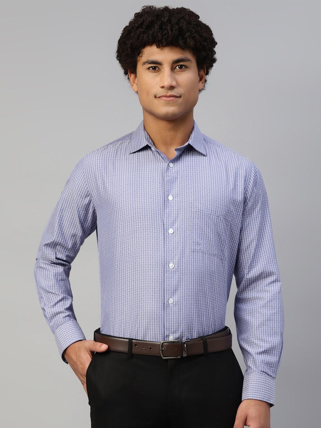 

DON VINO Comfort Checked Cotton Canvas Formal Shirt, Blue