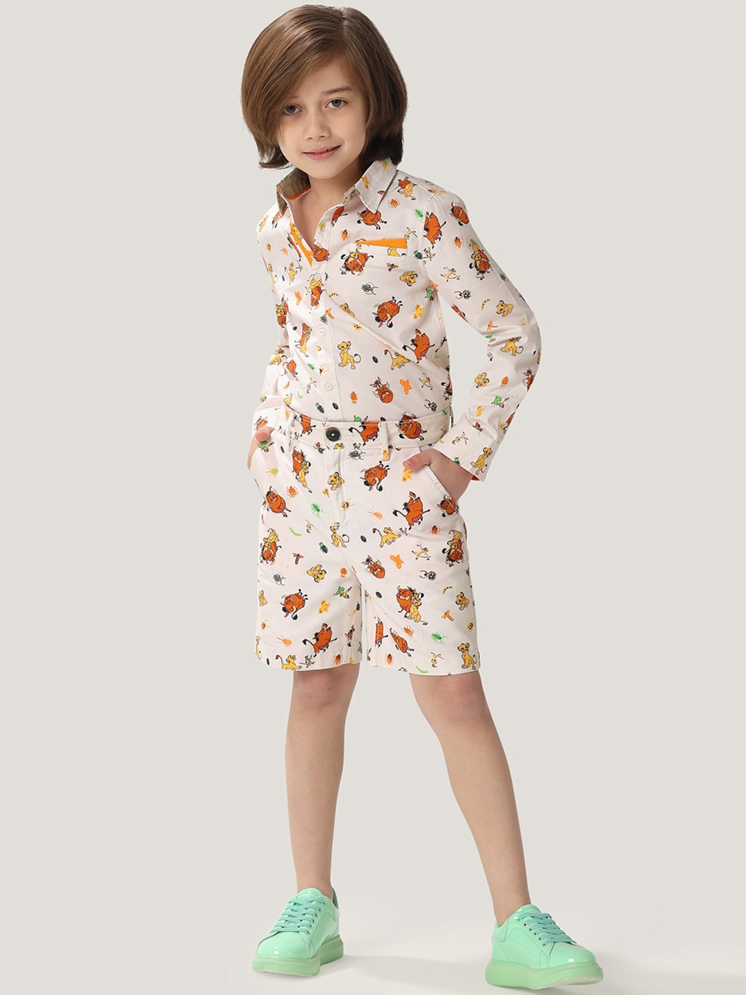 

One Friday Boys Disney Pumba Printed Pure Cotton Short, Off white