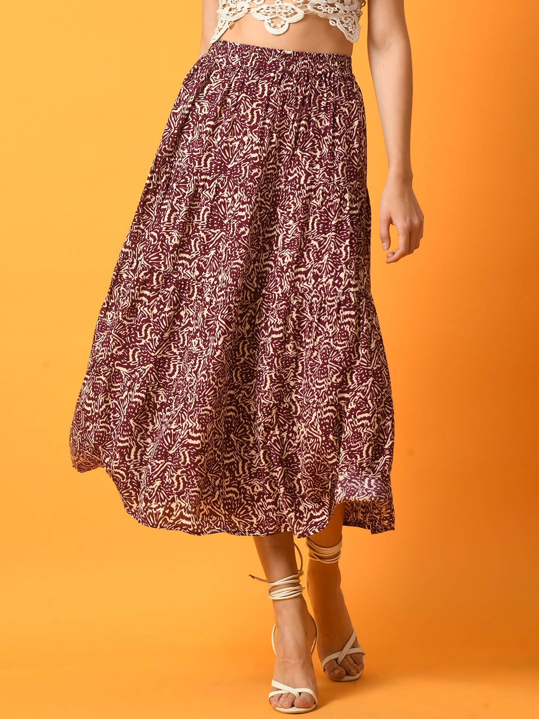 

PANDORNA Printed Midaxi Tiered Skirt, Red