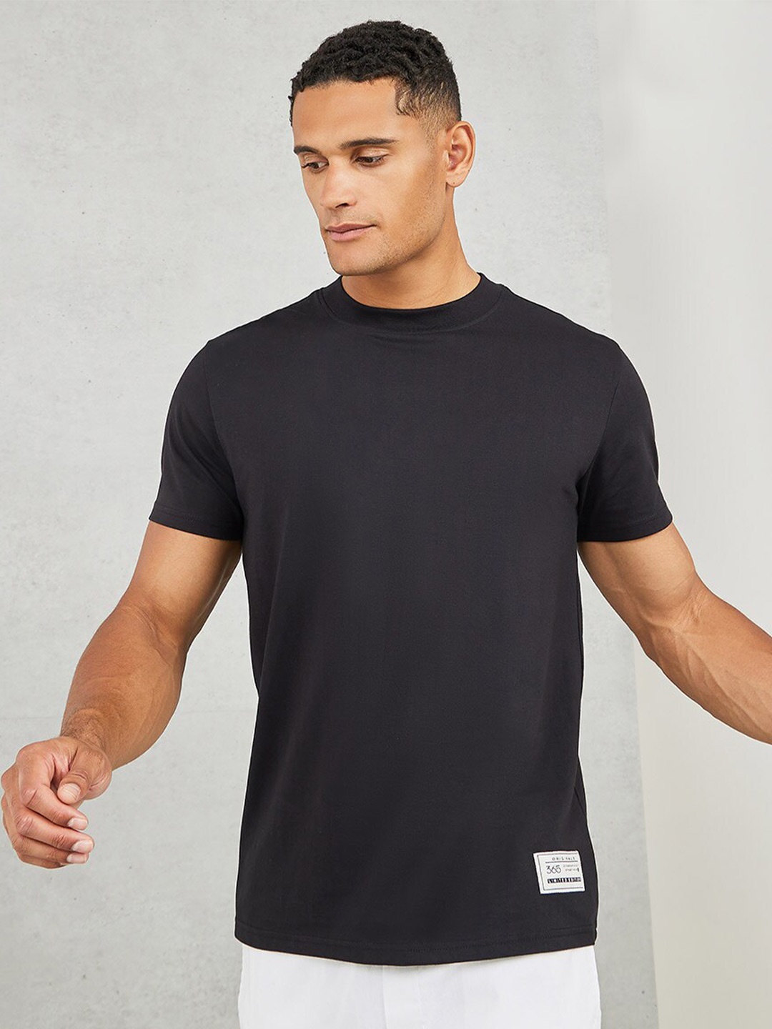 

Styli Mock Neck Regular Fit Badge T-Shirt, Black