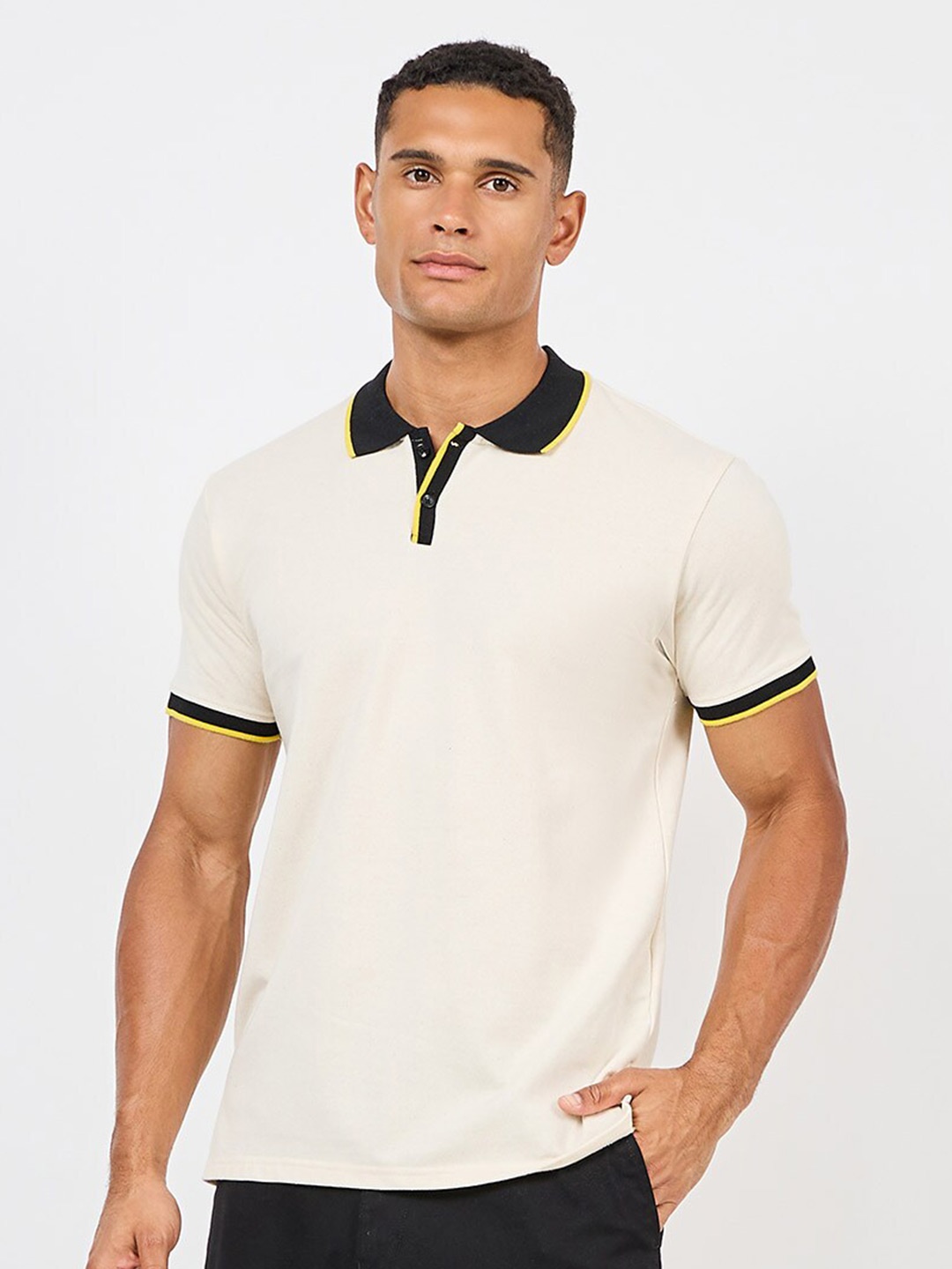 

Styli Terry Contrast Tipping Collar Polo T-shirt, Cream