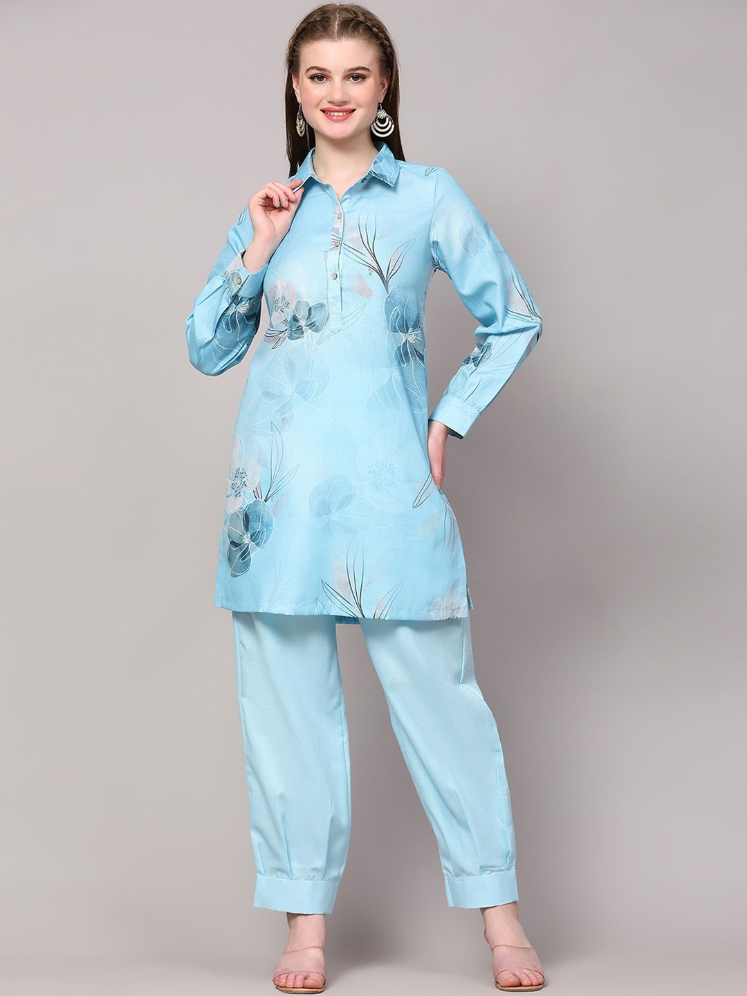 

Poshak Hub Printed Linen Tunic with Trouser, Blue