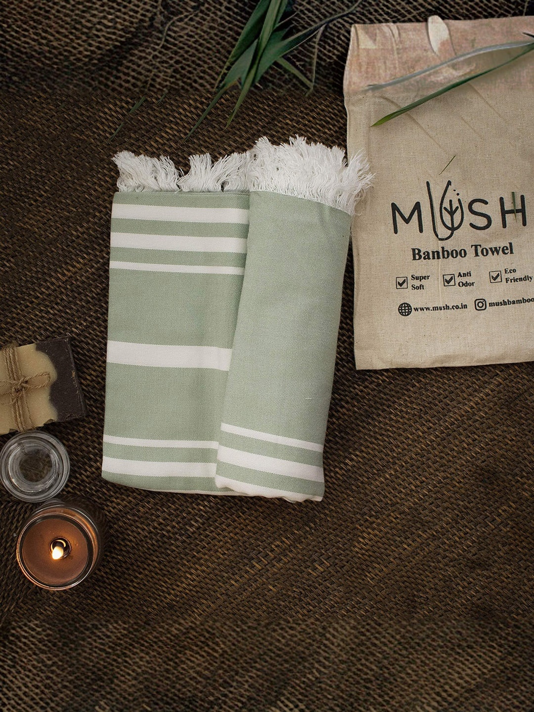 

MUSH Green and Blue 2 Pieces Striped 250 GSM Bath Towels