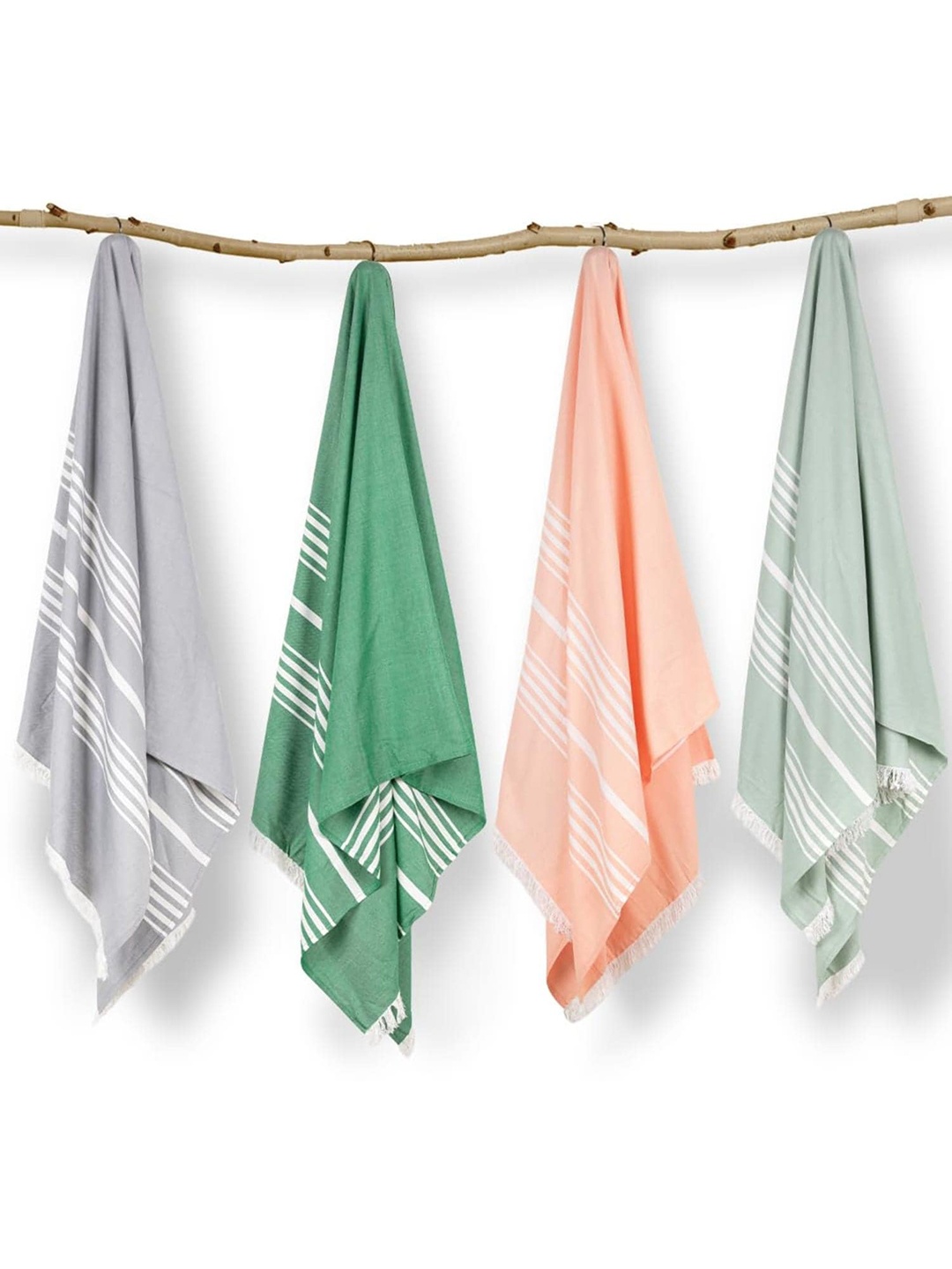 

MUSH Grey and Green 4 Pieces Striped 250 GSM Bath Towels