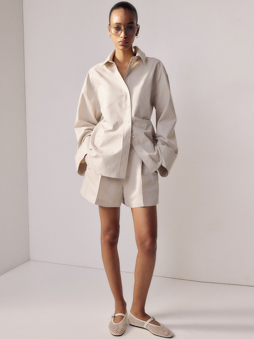 

H&M Women Linen-Blend Shorts, Beige