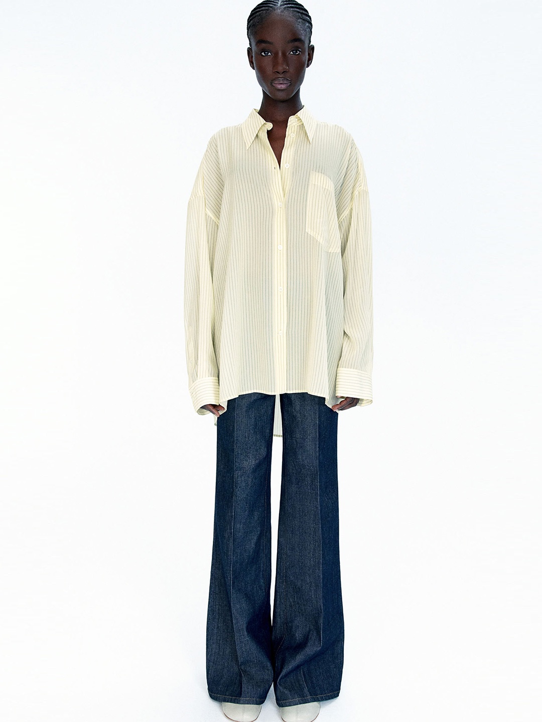 

H&M Oversized Silk-Blend Shirt, Yellow