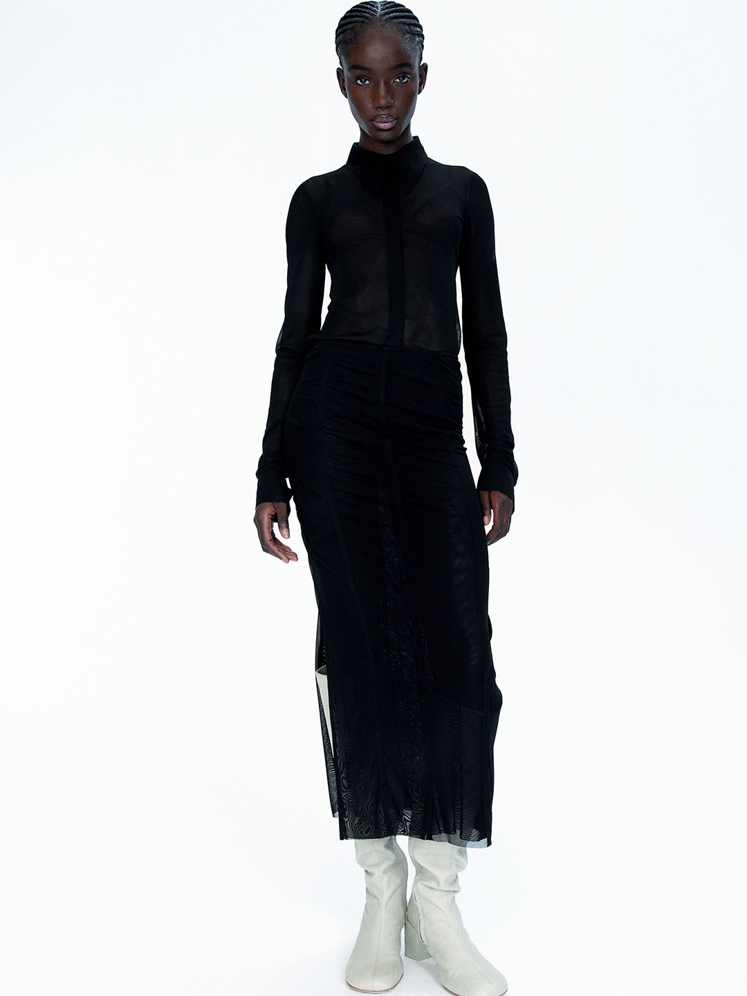 

H&M Fitted Mesh Shirt, Black