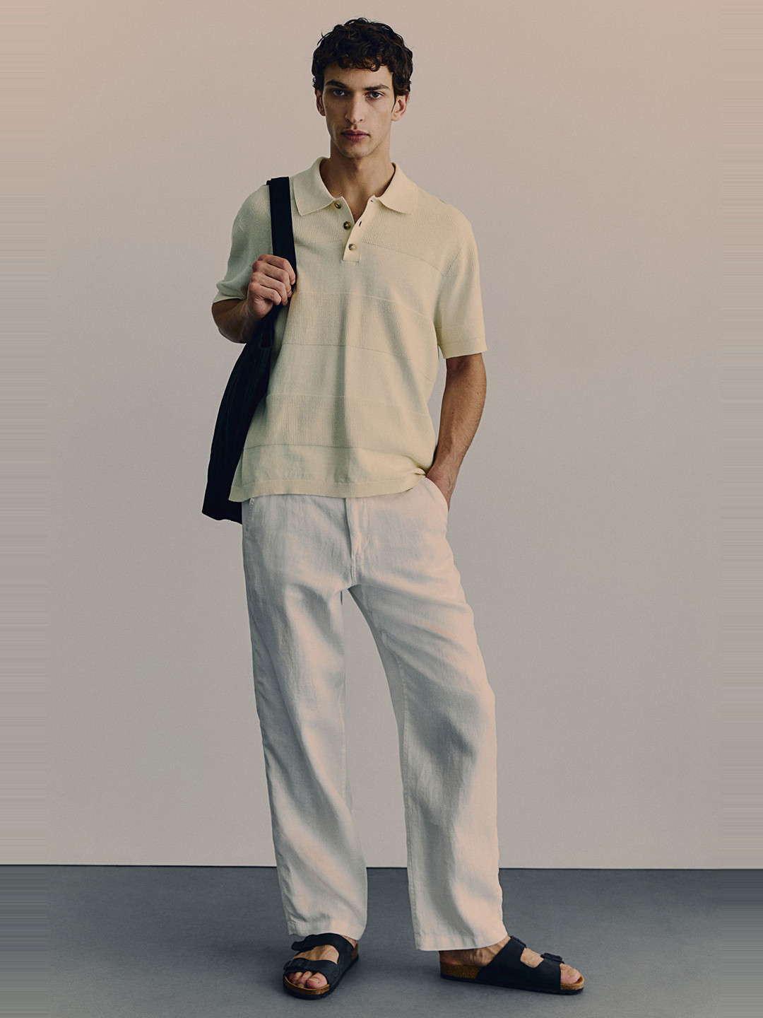 

H&M Pure Cotton Regular Fit Ribbed Polo Shirt, White