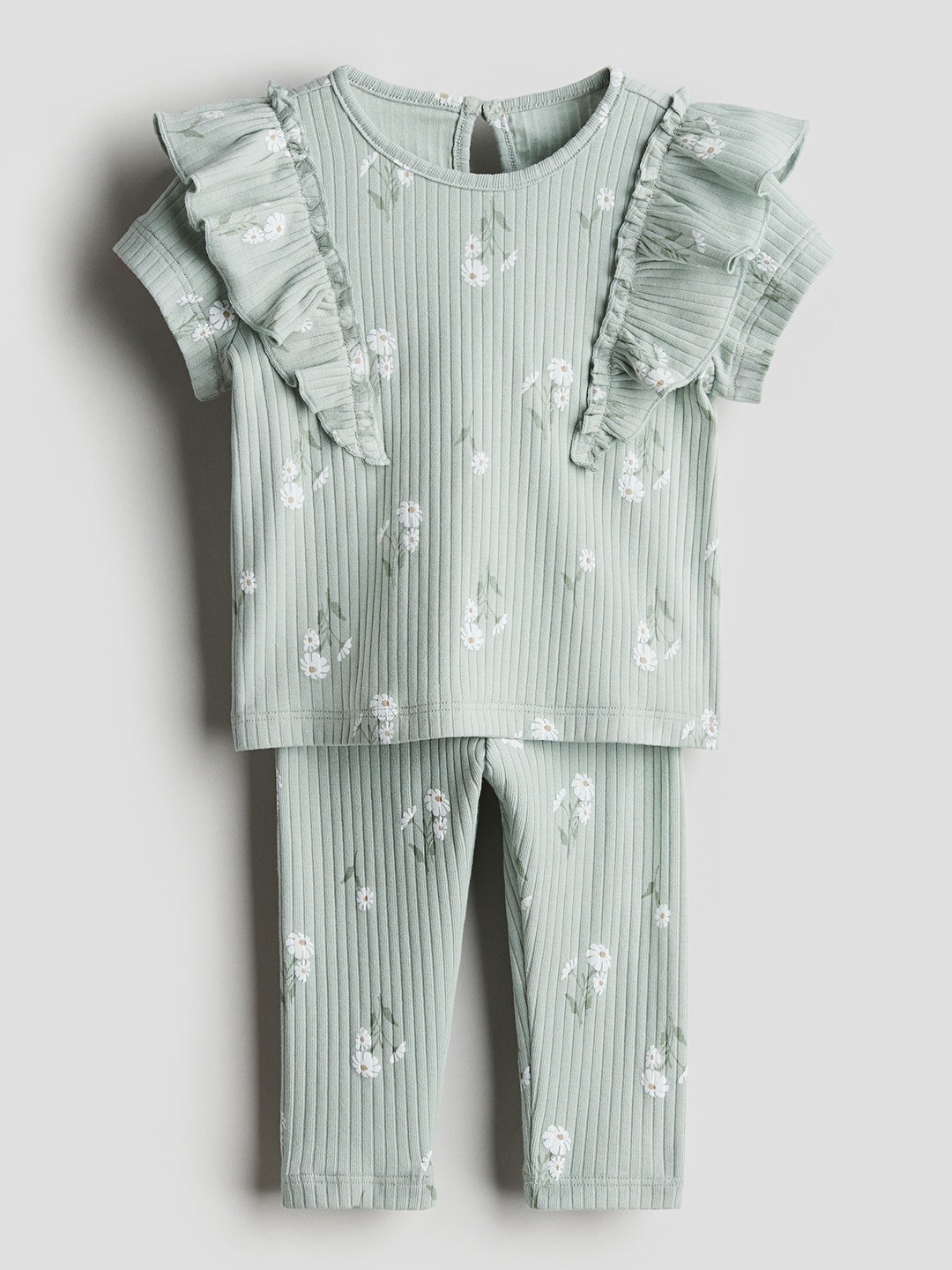 

H&M Girls 2-Piece Jersey Top and Leggings Set, Green