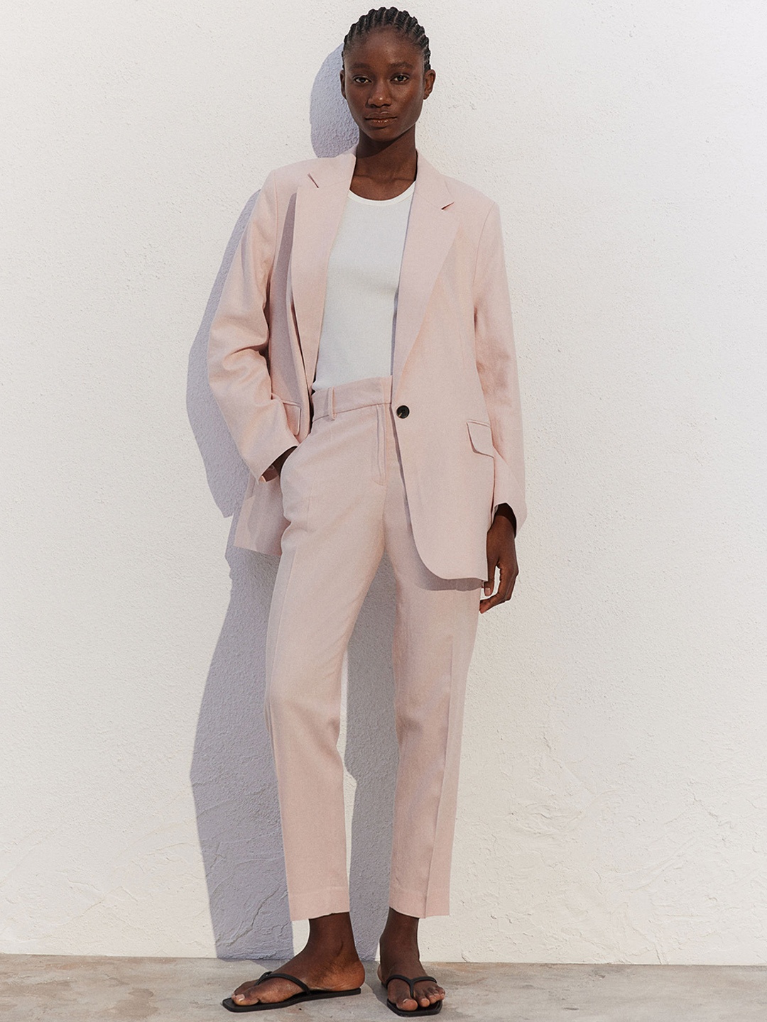 

H&M Women Linen-Blend Trousers, Pink