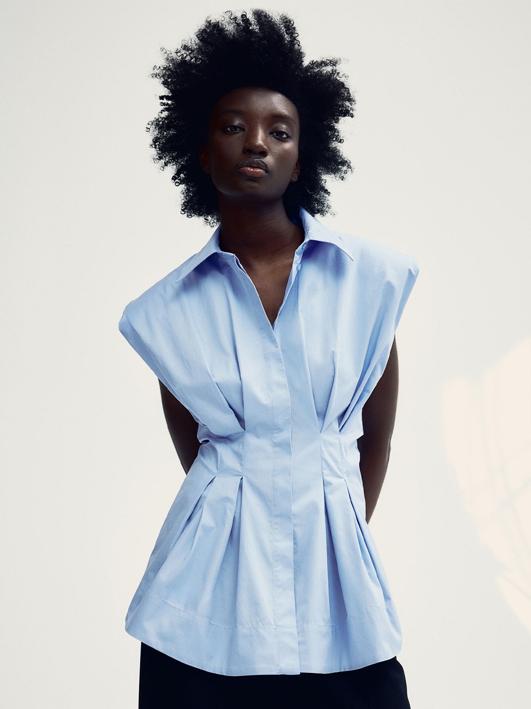 

H&M Waisted Cotton Blouse, Blue