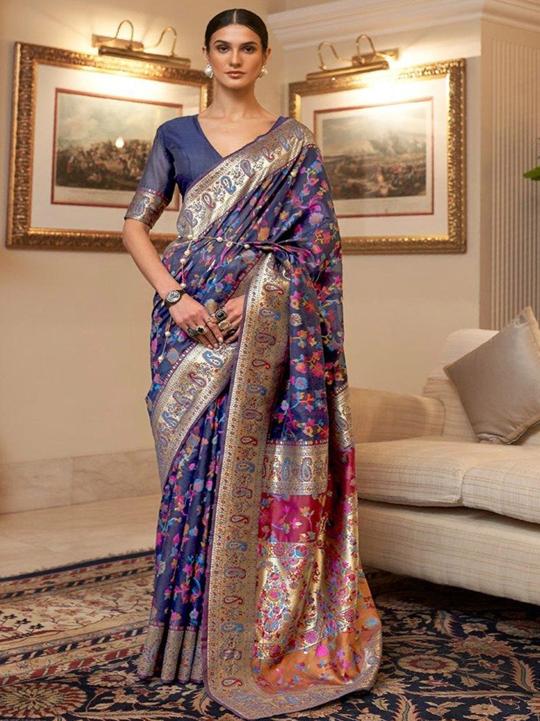 

SGF11 Paisley Woven Design Zari Banarasi Saree, Purple