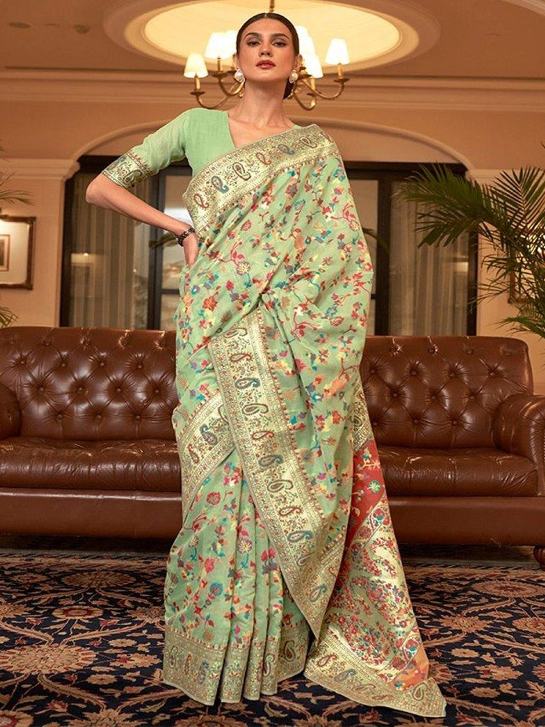 

SGF11 Paisley Woven Design Zardozi Banarasi Saree, Green